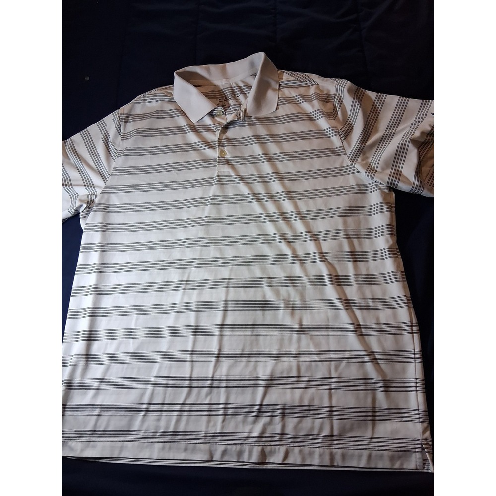 Nike Golf Polo‎ Shirt Mens XXL White Striped Tour Performance Dri Fit Stretch